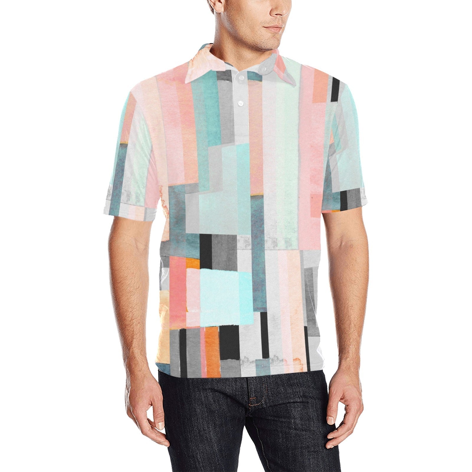 Abstract Pink and Blue Caddy Golf Polo-Caddy Golf