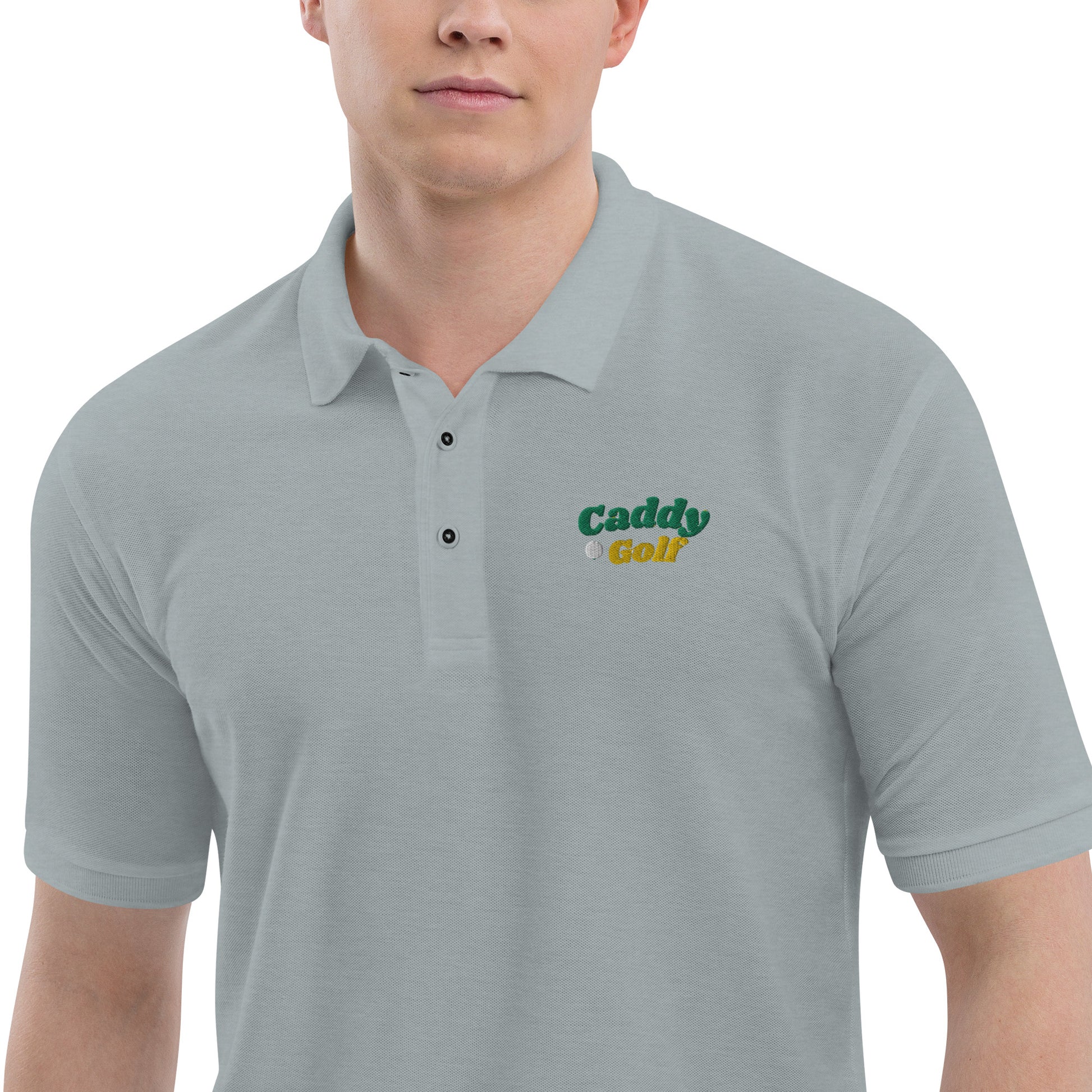 Caddy Golf Retro Logo Light Grey Performance Polo-Caddy Golf